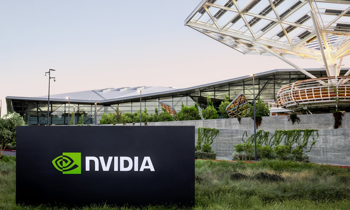 Nvidia sign outside company headquarters.